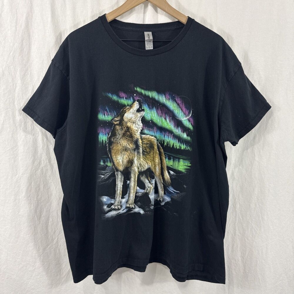 Gildan Black Howling Wolf Graphic Short Sleeve Cotton Tee Shirt Sz 3XL Womens